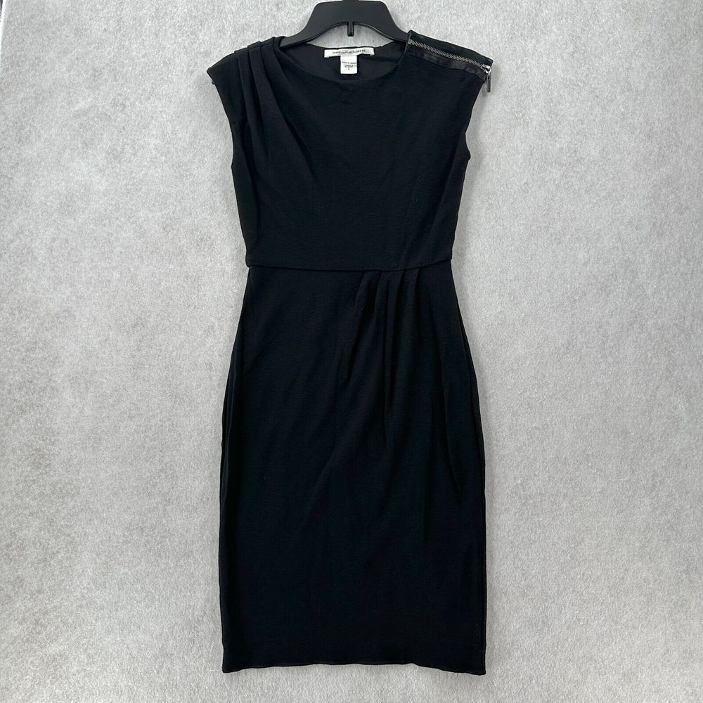 Diane‎ Von Furstenberg Marchona Black Dress Womens 0 Sheath Pencil Moto Zipper